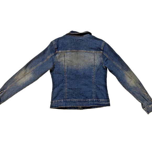 Vintage Yuka Jeans Denim Jacket Women's M Zip Front Embroidered Streetwear Y2K - Picture 6 of 10